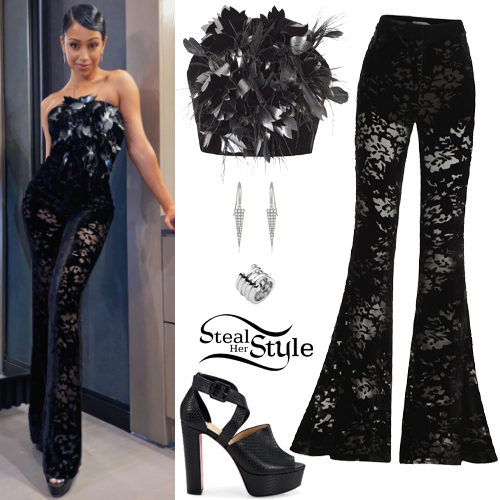 Black Feather Top, Velvet Pants