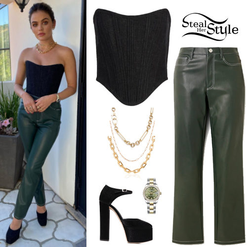 Denim Corset, Green Pants