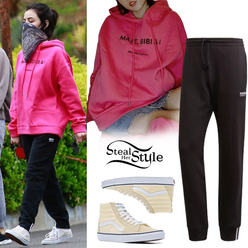 Pink Hoodie, Black Pants