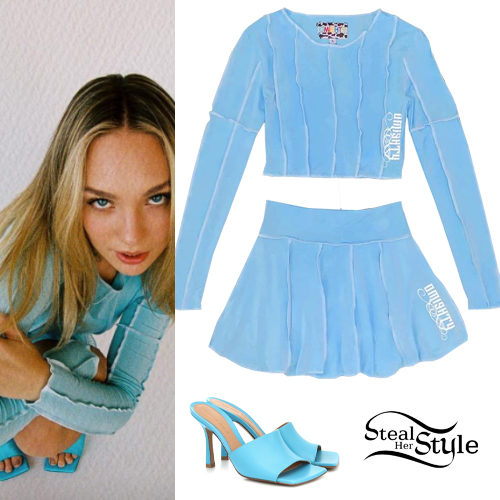 Baby Blue Contrast Stitch Top and Skirt Set