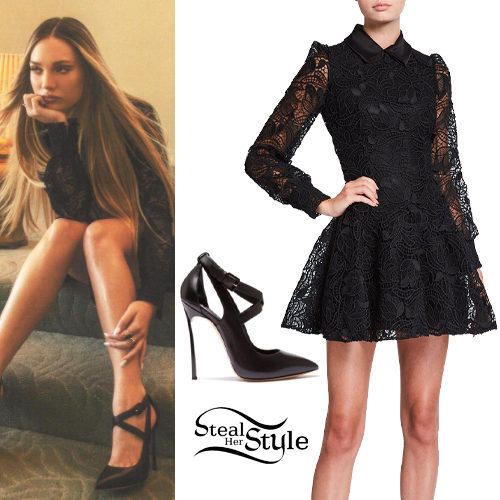 Black Lace Dress and Pumps