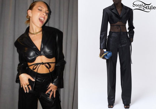Cropped Leather Bra Jacket and Trousers