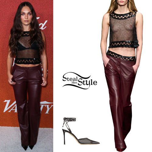 Fishnet Top, Burgundy Pants