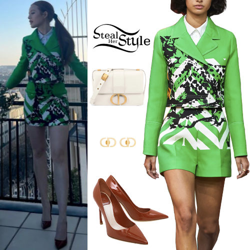 Green Printed Jacket and Skirt