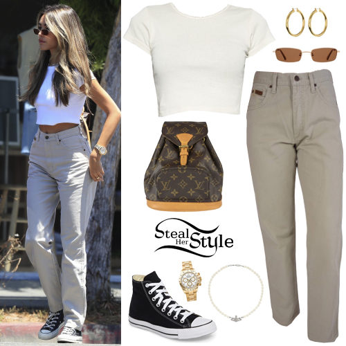 White T-Shirt, Beige Jeans