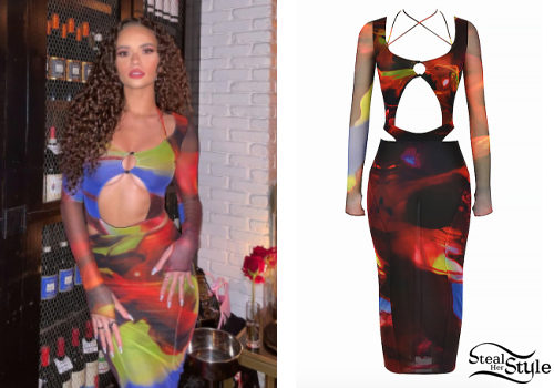 Abstract Printed Cut-Out Midi Dress