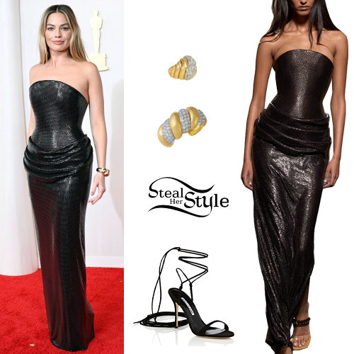 Versace Sequined Strapless Gown and Gold Ring