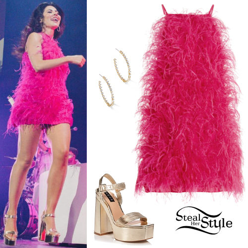Pink Feather Dress, Silver Sandals