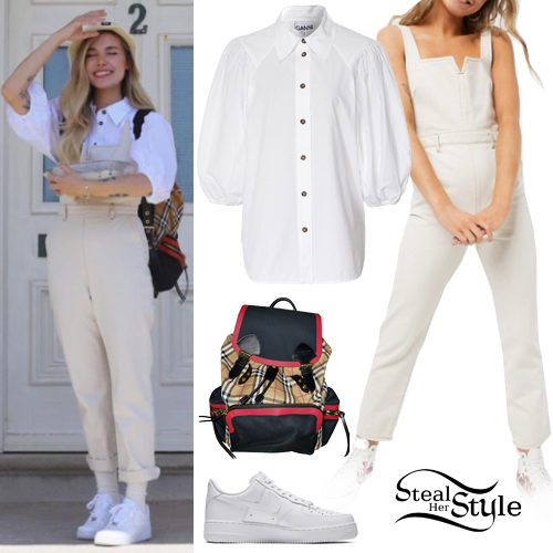 White Shirt, Denim Jumpsuit