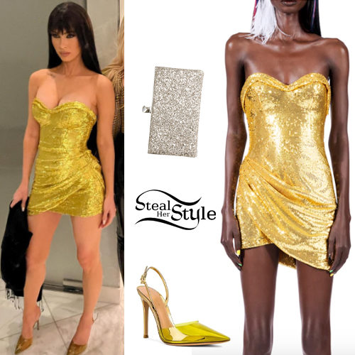 Gold Mini Dress and Pumps