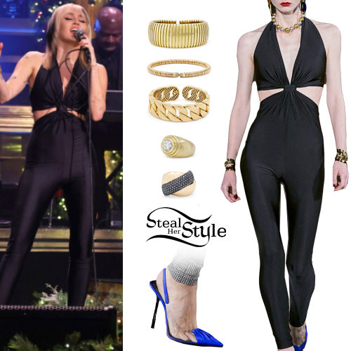 Black Jumpsuit, Blue Pumps