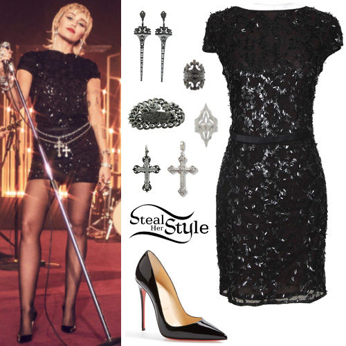 Black Sequin Dress and Pumps