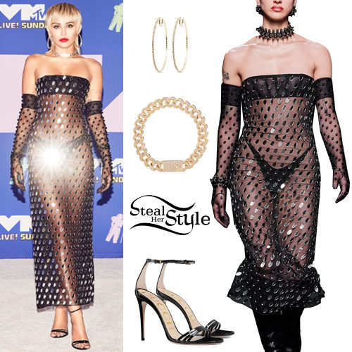 Mugler Sheer Embellished Dress and Patent Sandals
