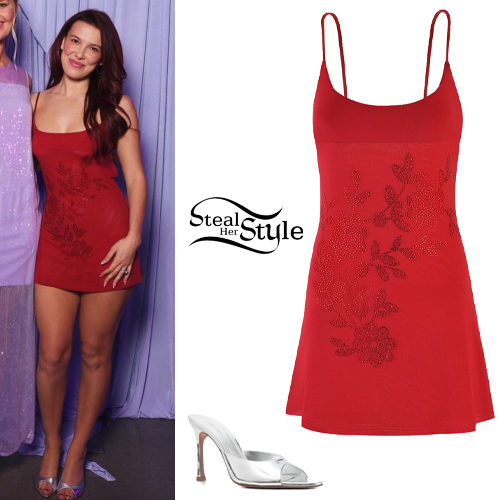 Red Dress, Silver Sandals