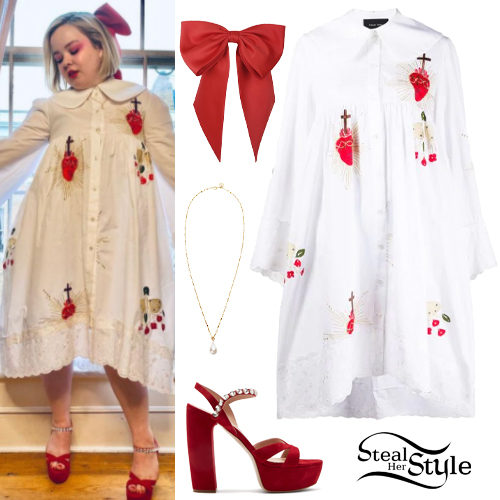 Embroidered Dress, Red Sandals