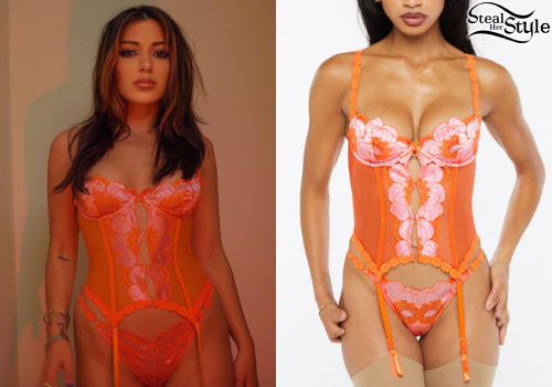 Orange Lace Bustier and Thong