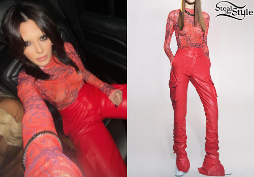 Printed Top, Red Leather Pants