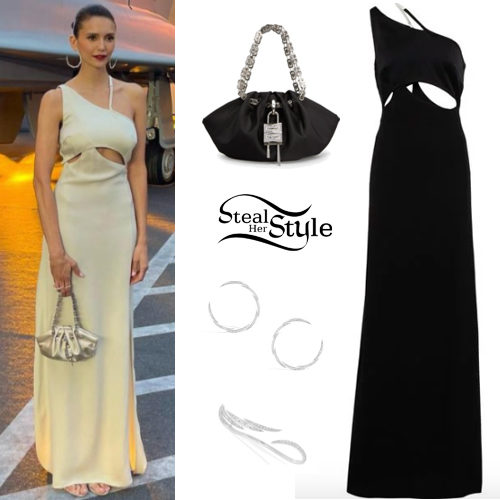 One-Shoulder Cutout Maxi Dress and Chain Handle Bag