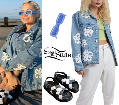 Floral Denim Jacket, Check Sandals