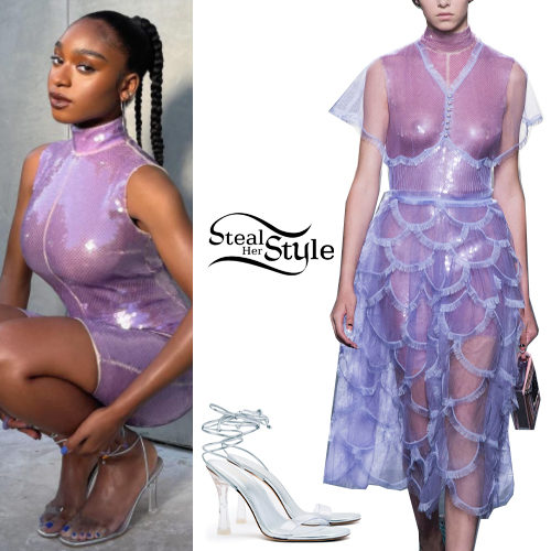 Lilac Sequin Romper, Silver Shoes