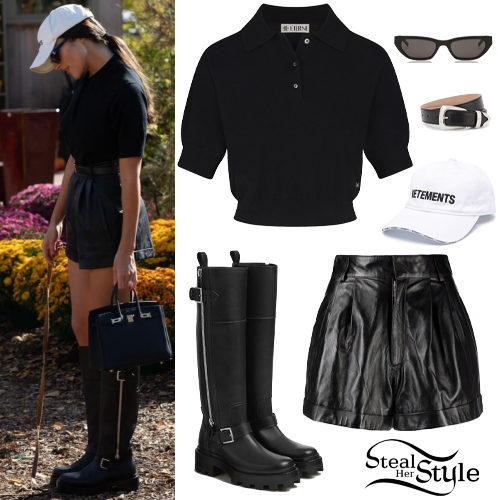 Black Top and Leather Shorts