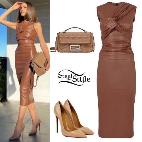 Brown Leather Dress and Pumps