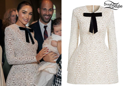 White Lace Mini Dress with Velvet Bow