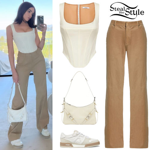 White Corset Top, Camel Pants