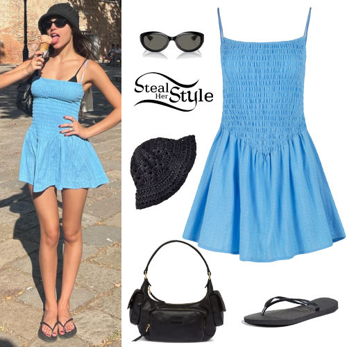 Blue Mini Dress, Black Flip Flops