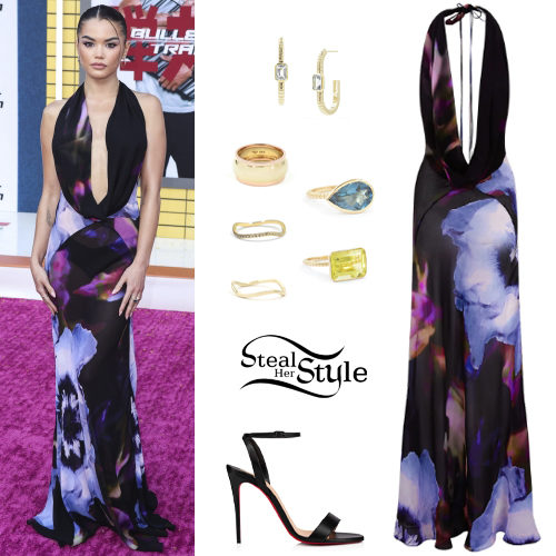 Printed Dress, Black Sandals