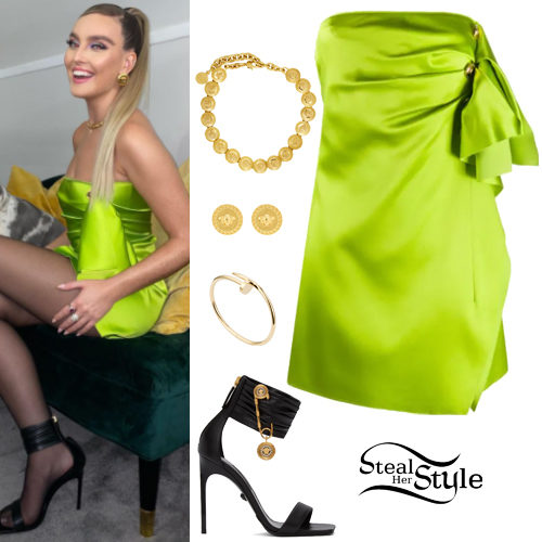 Green Mini Dress, Black Sandals