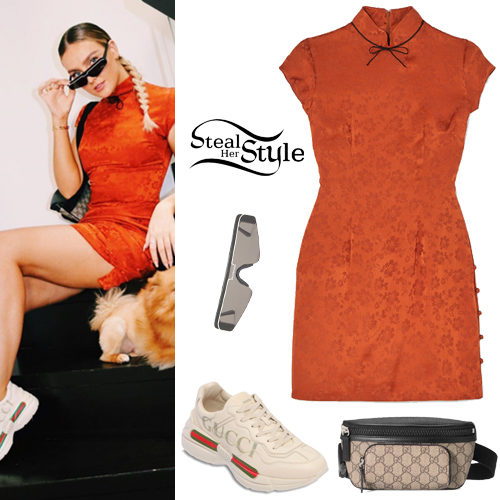Orange Mini Dress, White Sneakers