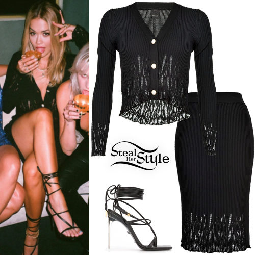 Ribbed Knit Cardigan and Midi Skirt with Sandals