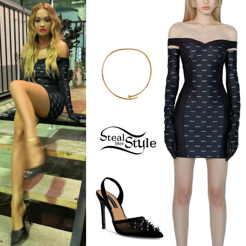 Black Mini Dress, Studded Pumps