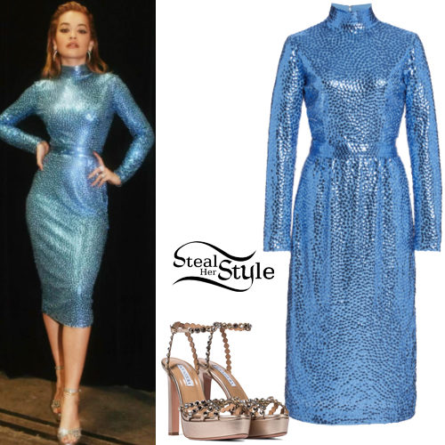 Blue Sequin Dress and Crystal Sandals