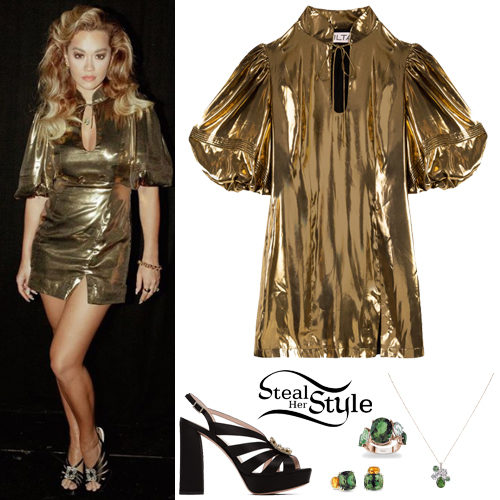 Gold Dress, Platform Sandals