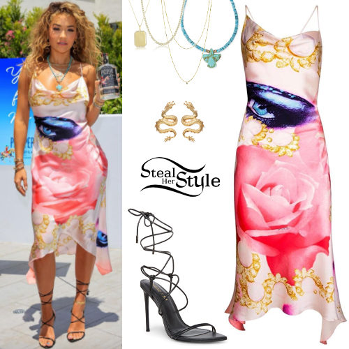 Printed Dress, Black Sandals