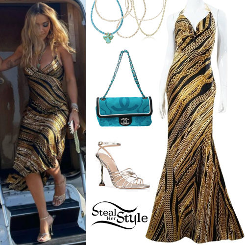 Printed Dress, Gold Sandals