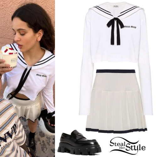 White Crop Top, Pleated Skirt