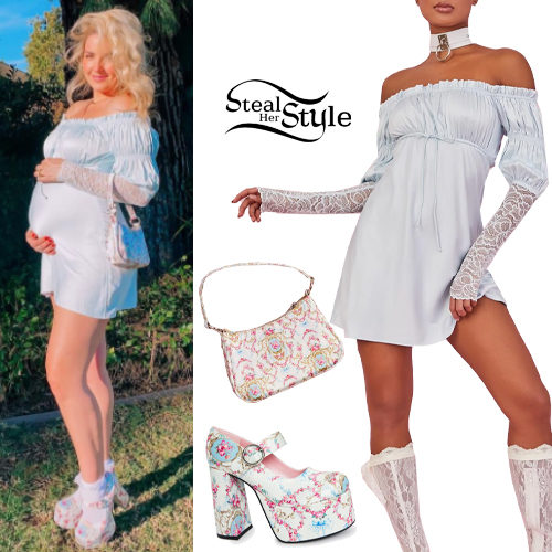 Light Blue Dress, Printed Shoes