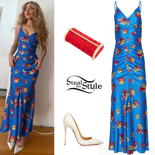 Blue Floral Dress, White Pumps