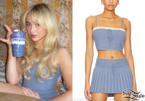 Ribbed Knit Crop Top and Pleated Mini Skirt