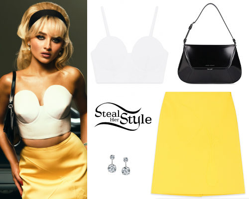 White Sweetheart Bralette and Yellow Satin Skirt