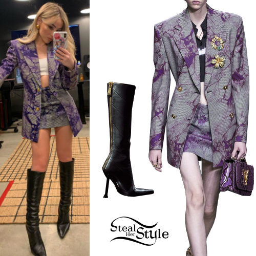 Purple Tie-Dye Houndstooth Blazer and Mini Skirt