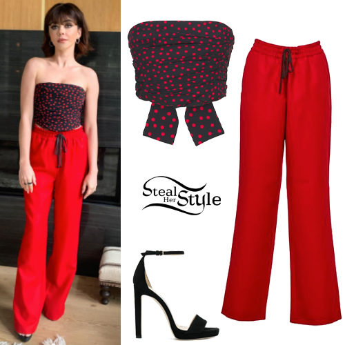 Polka Dot Tube Top and Red Wide-Leg Pants