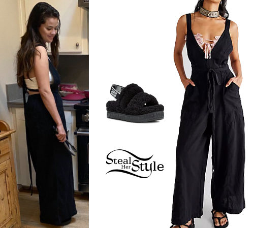 Utility Jumpsuit and Sheepskin Slingback Slippers