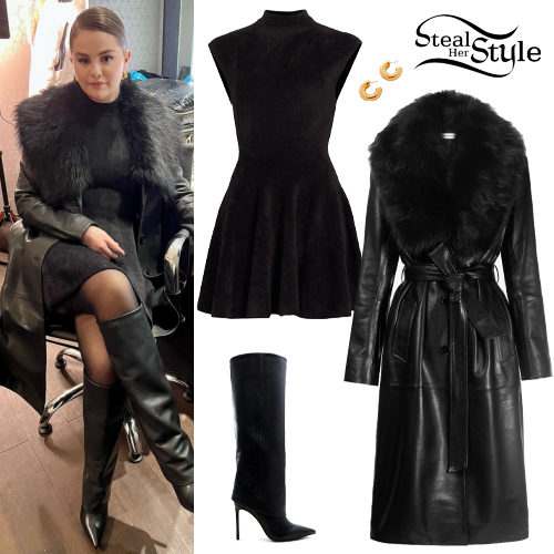 Black Leather Coat, Knit Dress
