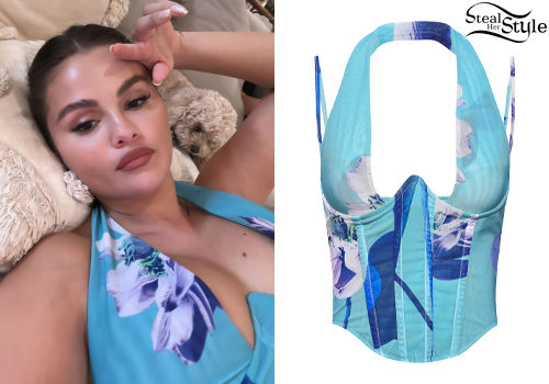 Blue Printed Top, Denim Skirt