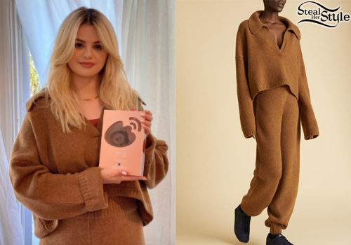 Tan Collared Knit Sweater and Joggers Set