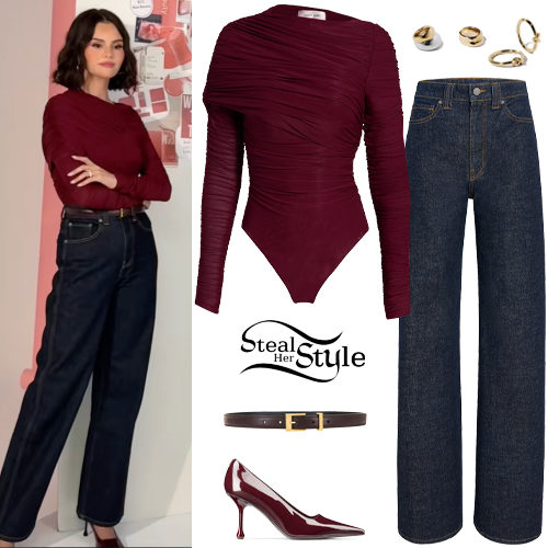 Burgundy Bodysuit, Blue Jeans